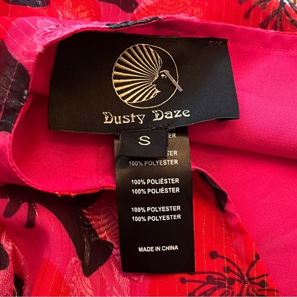 Dusty Daze Swing Dress Long Sleeve Fringe Cuffs Belt Festival Pink Red Boho Sz S - Picture 8 of 8